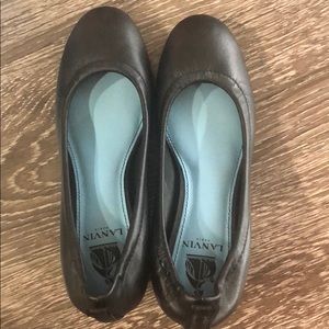 Lanvin black soft leather block heel pump with box